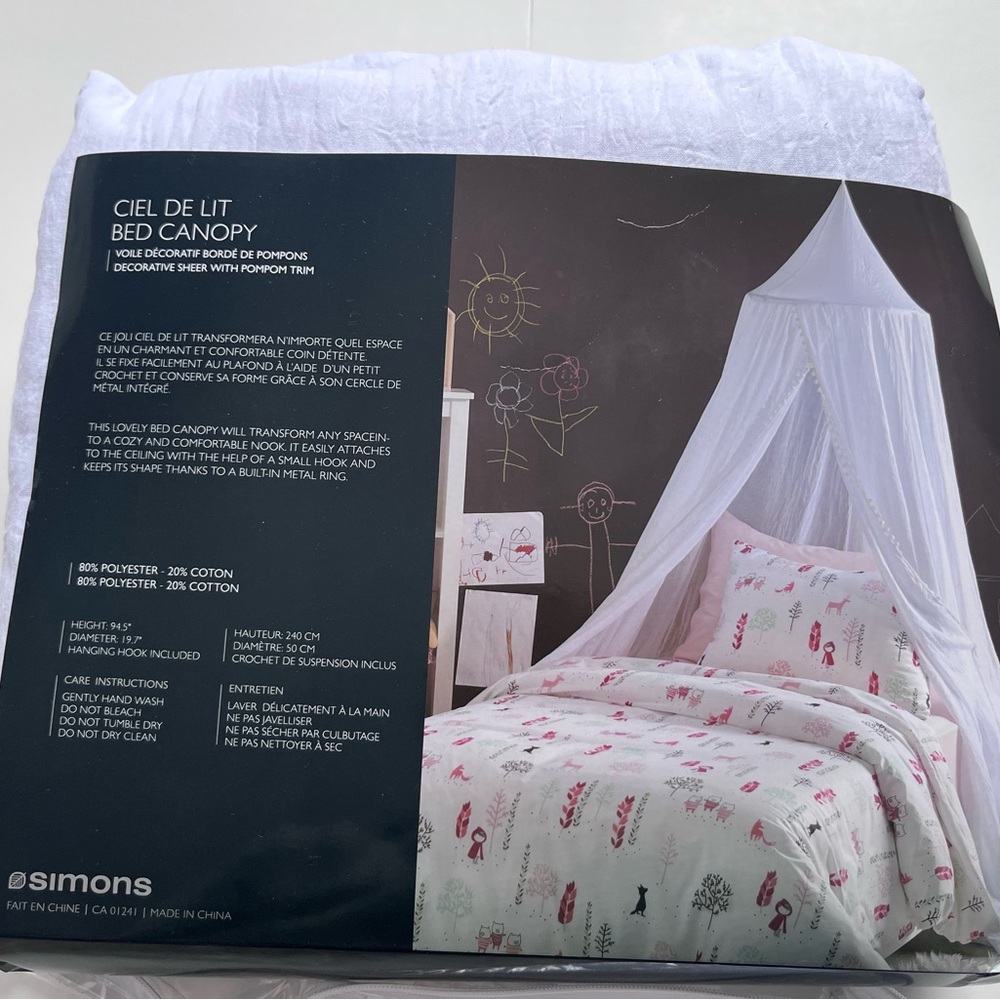 Simons White Bed Canopy with Pom-Pom Trim